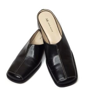 Anne Klein Black Mapoppy Leather Mule Slides 8.5